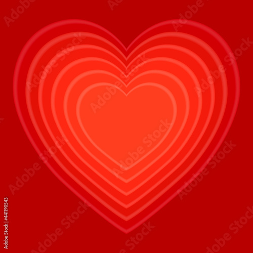 Red background with the image of a convex heart. Festive background put on Valentine s Day.