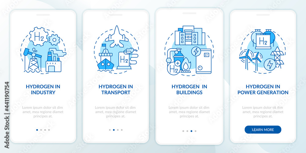 Vetor de Hydrogen usage onboarding mobile app page screen. Industrial ...
