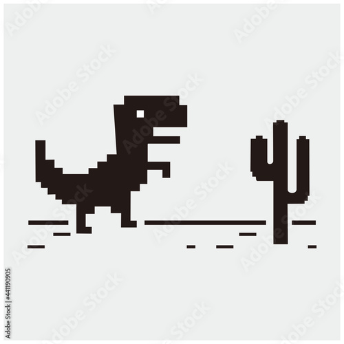dinosty icon vector is running to pass a cactus. dinosty is a black dinosaur character game 
