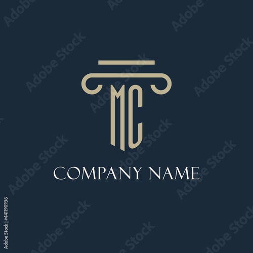 MC initial logo for lawyer, law firm, law office with pillar icon design