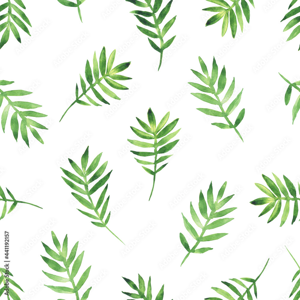 Seamless pattern of green leaves isolated on white background. Hand drawing foliage illustration for print, wrapping, textile. Seamless pattern of green leaves isolated on white background. Hand drawing foliage illustration for print, wrapping, textile.