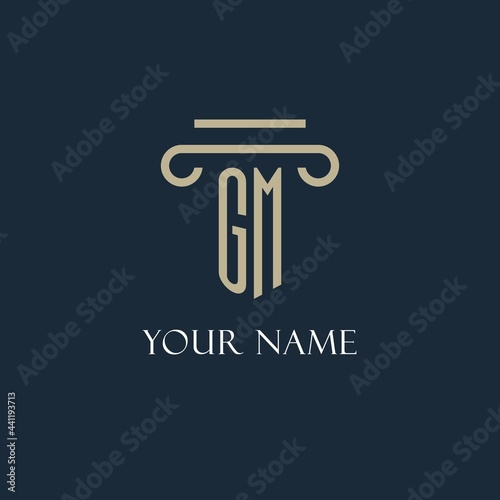GM initial logo for lawyer, law firm, law office with pillar icon design
