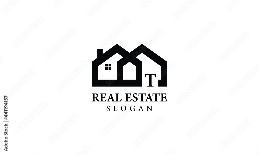 Alphabet T Real Estate Monogram Vector Logo Design, Letter T House Icon Template