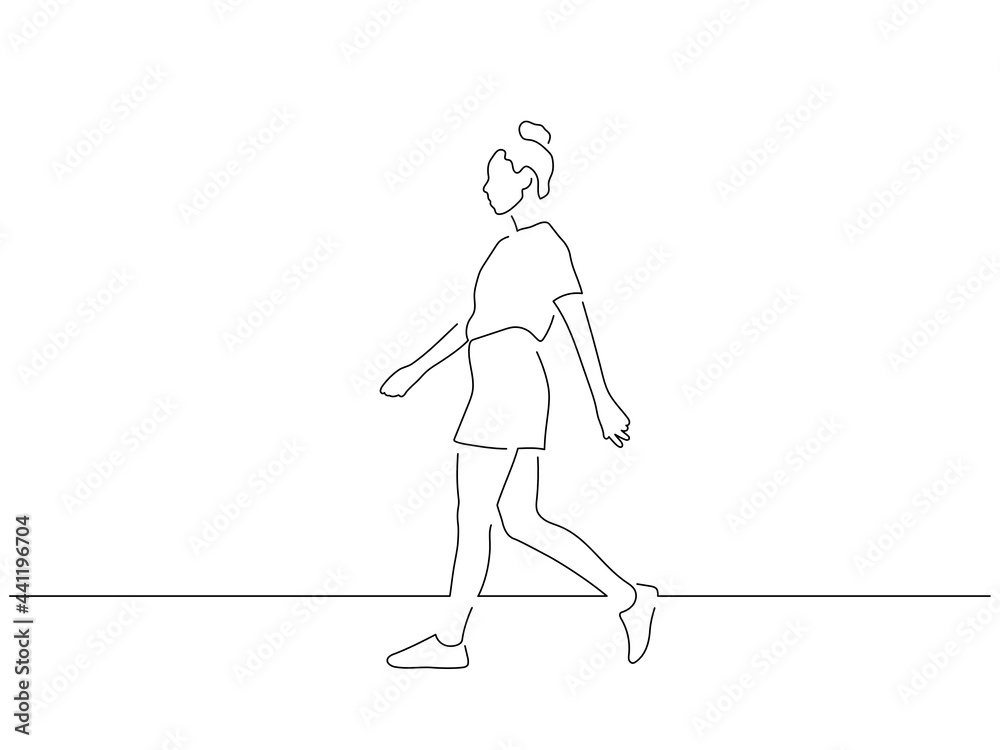 Woman walking line drawing, vector illustration design. Summer collection.