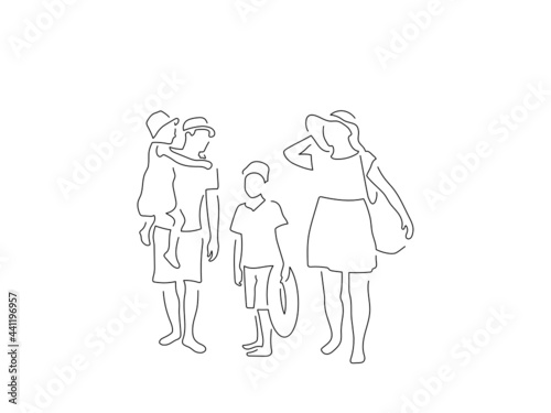 Family on holidays line drawing, vector illustration design. Summer collection.