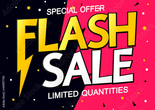 Flash Sale, poster design template, discount banner, vector illustration
