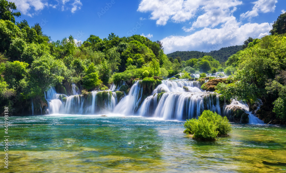 View of Krka National Park, Croatia, Europe. Splendid summer view of Krka waterfalls. Fantastic scene of Krka National Park, Croatia, Europe.