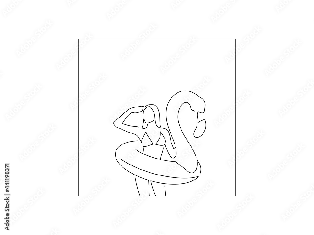 Girl with a flemish floater line drawing, vector illustration design. Summer collection. Girl with a flemish floater line drawing, vector illustration design. Summer collection.