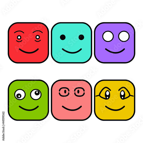 set of cartoon smileys full color design