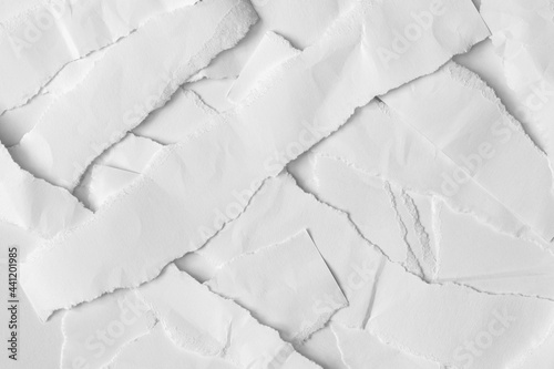 Crumpled torn white paper stipes