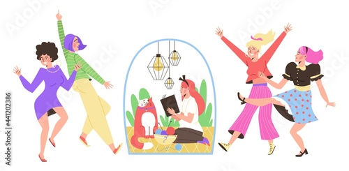 Types of human personality temperament - behavior extrovert and introvert.