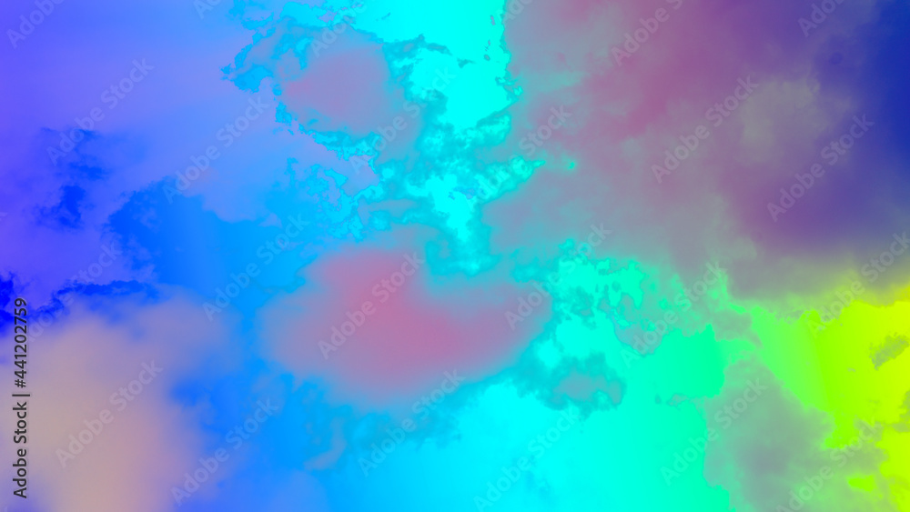 beauty sweet vivid soft blue with fluffy clouds on sky. multi color rainbow image. abstract fantasy growing light