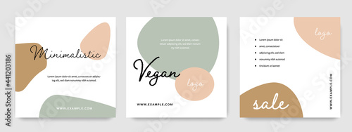Earth colours social media templates, rounded shapes design in instagram and facebook post layouts, square web banners with trendy earth accent, vegan idea