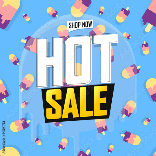 Hot Sale, discount poster design template, store offer banner. Summer season shopping, promotion banner, vector illustration