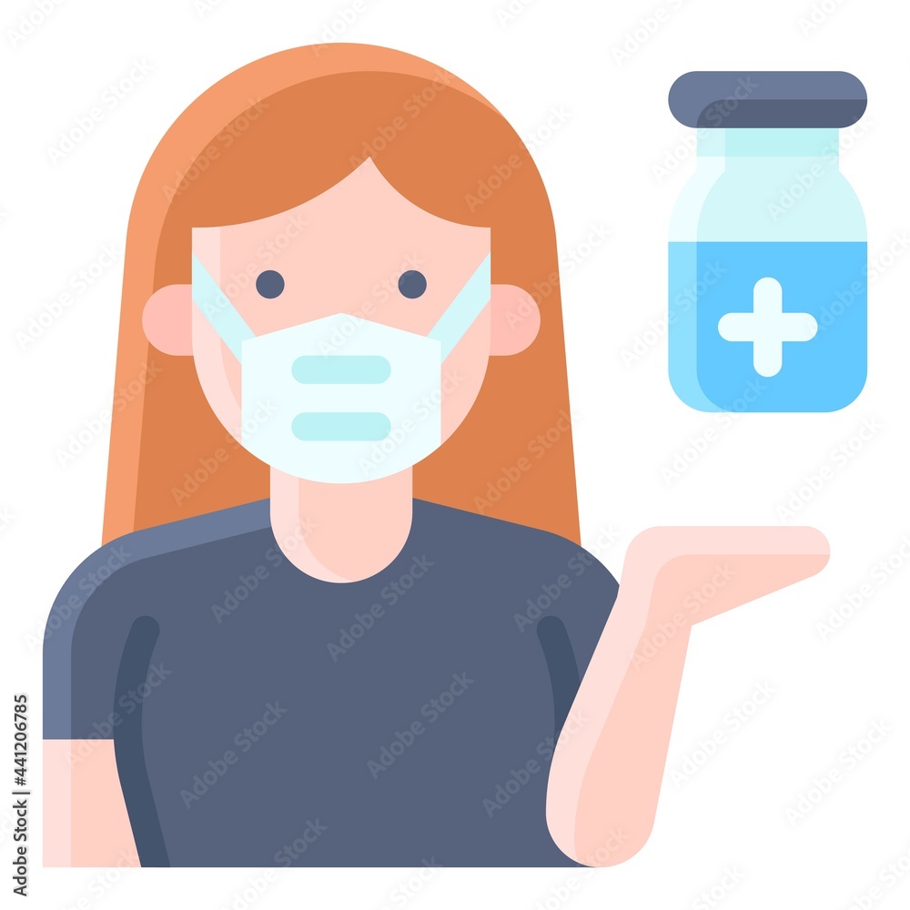 Woman with Vaccine bottle icon, Vaccine Development related vector Woman with Vaccine bottle icon, Vaccine Development related vector