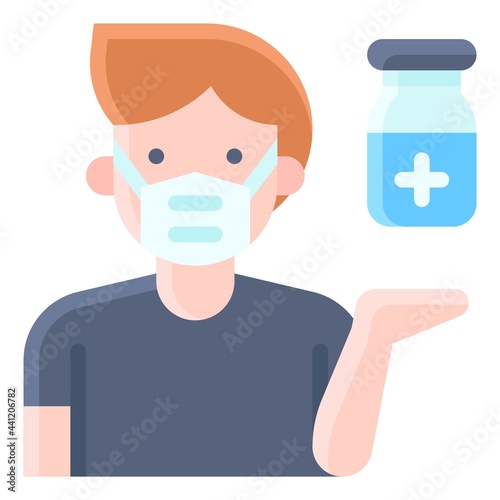 Man with Vaccine bottle icon, Vaccine Development related vector