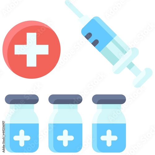 Vaccine bottle with Syringe icon, Vaccine Development related vector