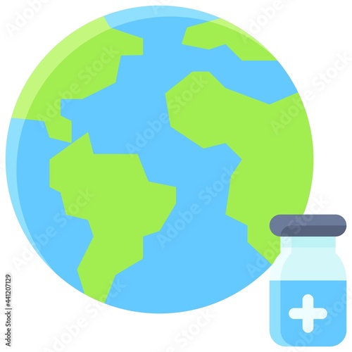 Globe and Vaccine bottle icon, Vaccine Development related vector