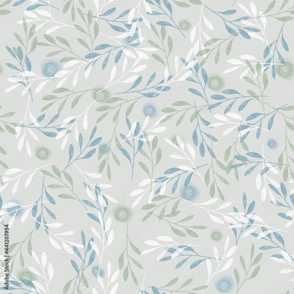 Abstract seamless pattern of colorful twigs with leaves on a gray background. Abstract seamless pattern of colorful twigs with leaves on a gray background.