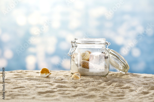 Summer background of sea with sand and free space for your decoration 