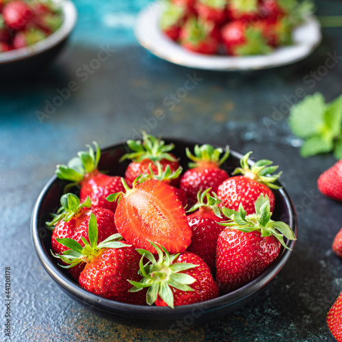 Strawberry berries ripe  sweet dessert organic copy space food background rustic top view food