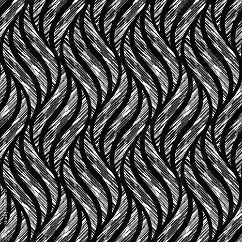 The geometric pattern with leaves. Seamless background. Black and white texture. Graphic modern pattern.