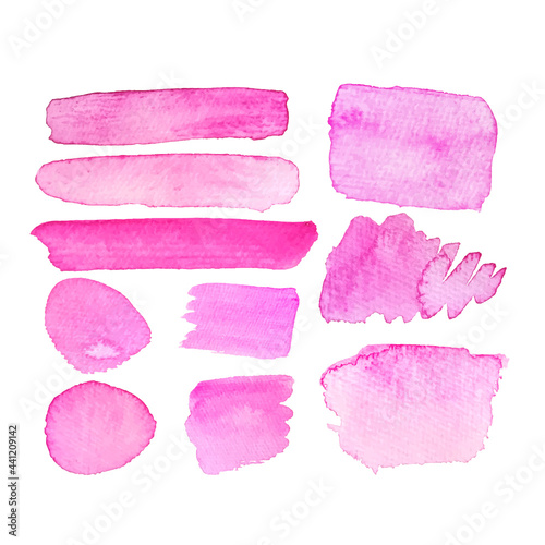 Set of watercolor brush strokes, stain. Spots on a white background. Watercolor texture