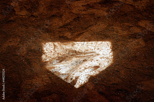 Baseball Homeplate in Brown Dirt for Sports American Past Time photo