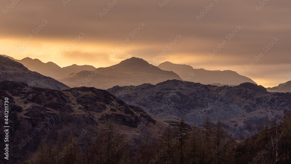 Lake District mountain Layers Landscape at sunset with some moody skies.