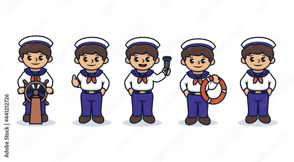 Set of kids with sailor costume mascot design Set of kids with sailor costume mascot design