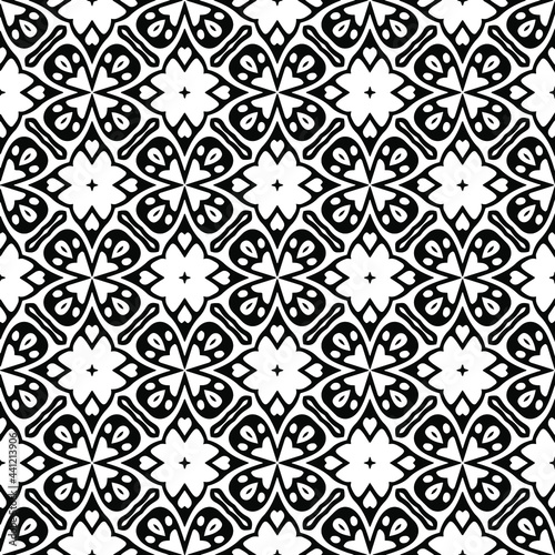  floral seamless pattern background.Geometric ornament for wallpapers and backgrounds. Black and white pattern. 