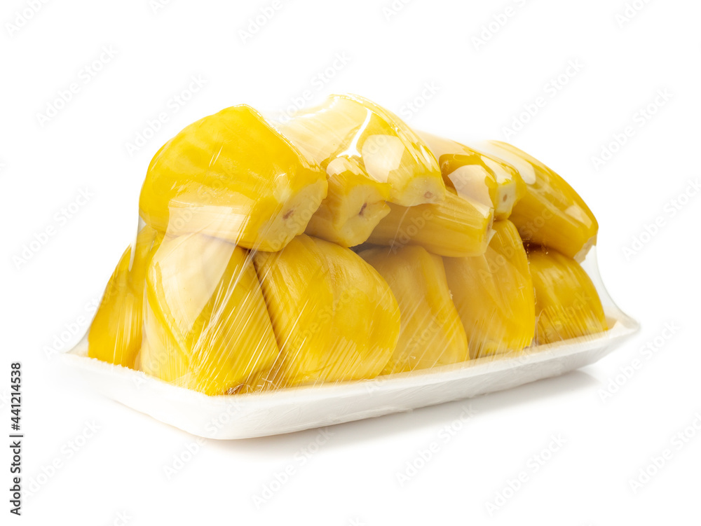 Fresh ripe jackfruit or sweet yellow jackfruit ripe, Kerala Jackfruit (Artocarpus heterophyllus) isolated on white background. Tropical Thai fruit. Fresh ripe jackfruit or sweet yellow jackfruit ripe, Kerala Jackfruit (Artocarpus heterophyllus) isolated on white background. Tropical Thai fruit.