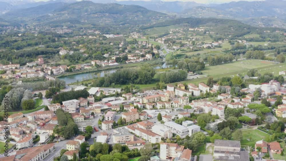 Aerial helicopter view Lucca Tuscany Italy Aerial helicopter view Lucca Tuscany Italy