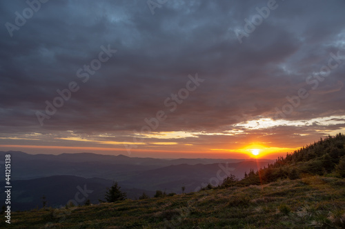Beautiful sunrise in the Ukrainian carpathians. Morning landscape