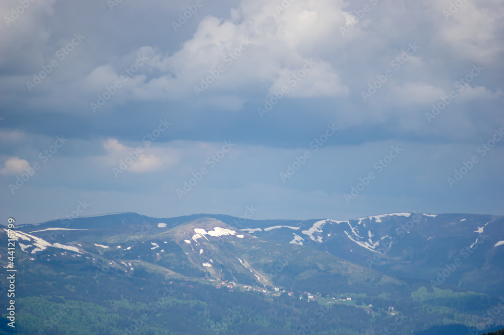 Carpathian mountains at the beginning of summer in Ukraine, rest and travel in the mountains