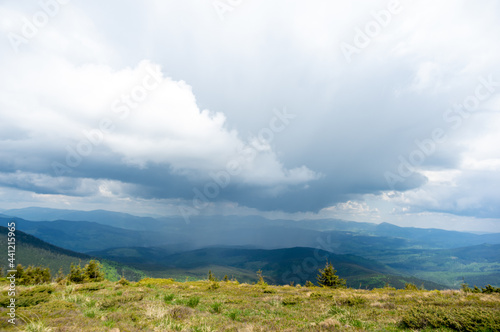 Rain and thunderstorm in the Carpathian mountains in Ukraine