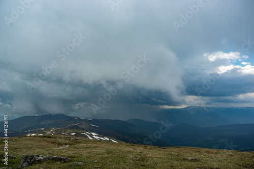 Rain cloud and rain wall in the carpathian mountains