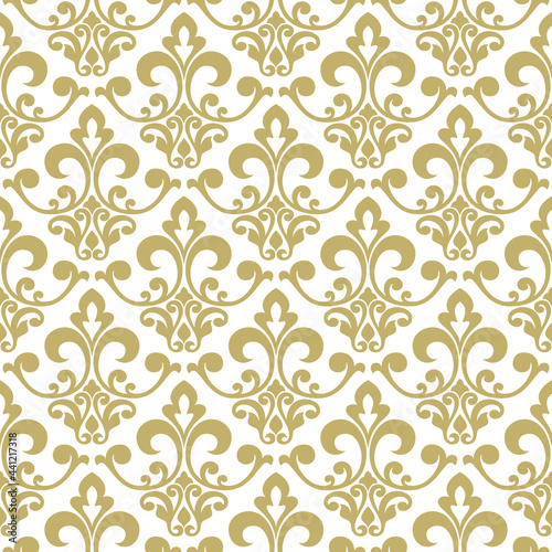 Floral pattern. Wallpaper baroque, damask. Seamless vector background. Gold and white ornament Graphic modern pattern.