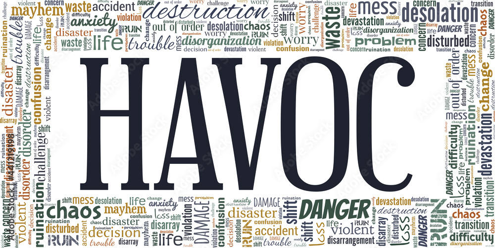 Havoc vector illustration word cloud isolated on a white background.