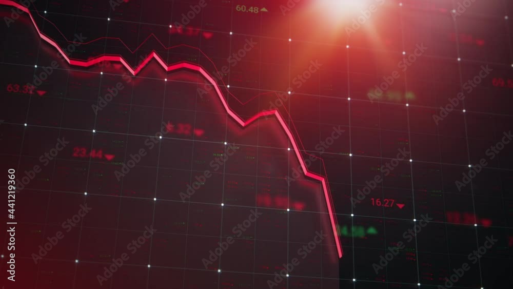 Animated stock market financial graph with red downtrend line. Beautifully designed crash stock chart for trading and investment, seamlessly looped.