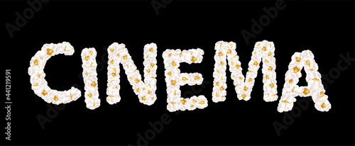 Cinema lettering consisting of air popcorn. Movie genres. Vector illustration