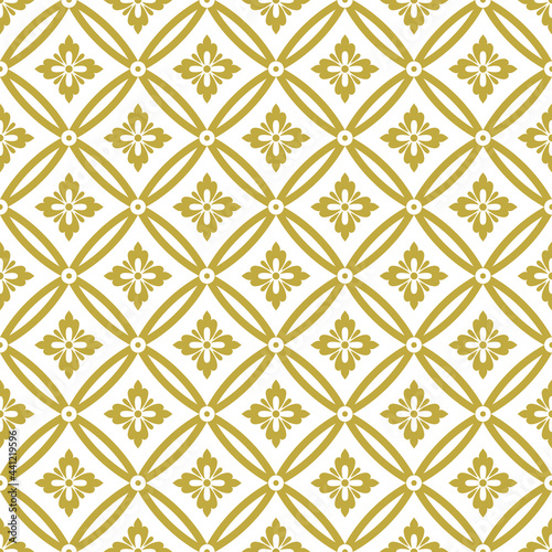 Seamless abstract floral pattern. Vector background. Gold and black ornament. Graphic modern pattern.