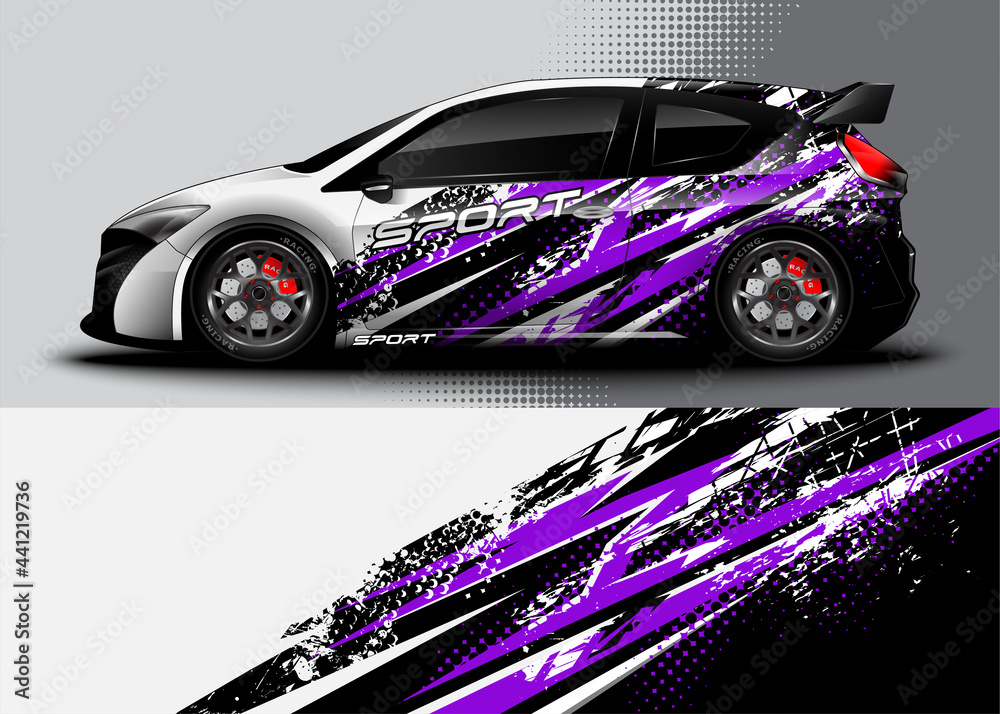 Racing sport car for wrap decal sticker design and vehicle livery with abstract background Racing sport car for wrap decal sticker design and vehicle livery with abstract background
