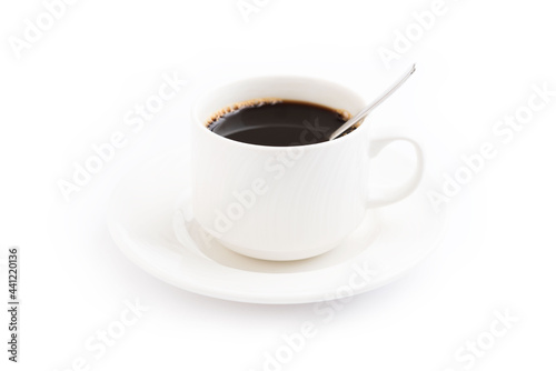 Coffee mug with spoon isolated on white background