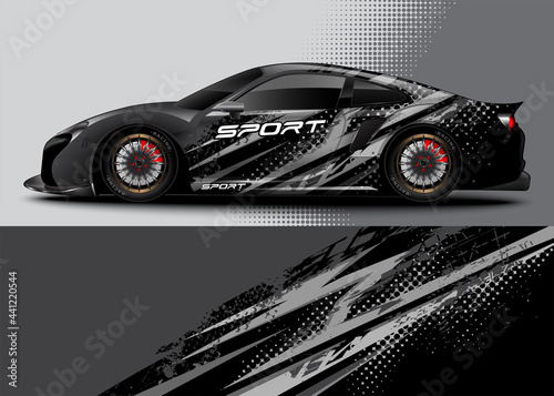 Racing sport car for wrap decal sticker design and vehicle livery with abstract background