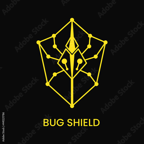 Bug Shield Logo Concept. Animal, Insect and Line Logotype. Yellow and Black. Suitable for Logo, Icon, Symbol, Emblem and Sign. Such as Emblem, insect or Protection Logo