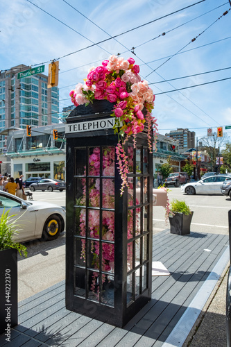 Flowers, beautiful, floral displays, installations, Vancouver, downtown, telephone booth, hearts, mannequins, car, roses, fresh, pop-up, florists, Robson, breast cancer, Rose, Fleurs de Villes photo