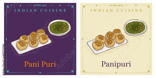Panipuri or Pani Puri popular street food of India vintage retro illustration