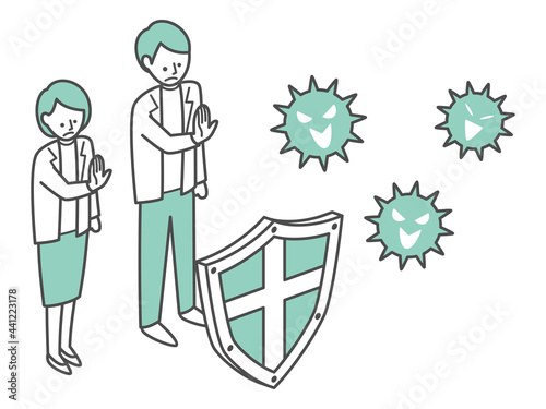 isometric illustration of virus guard