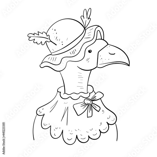 Mother goose Funny cartoon. Vector Coloring page or book, antistress hobby.